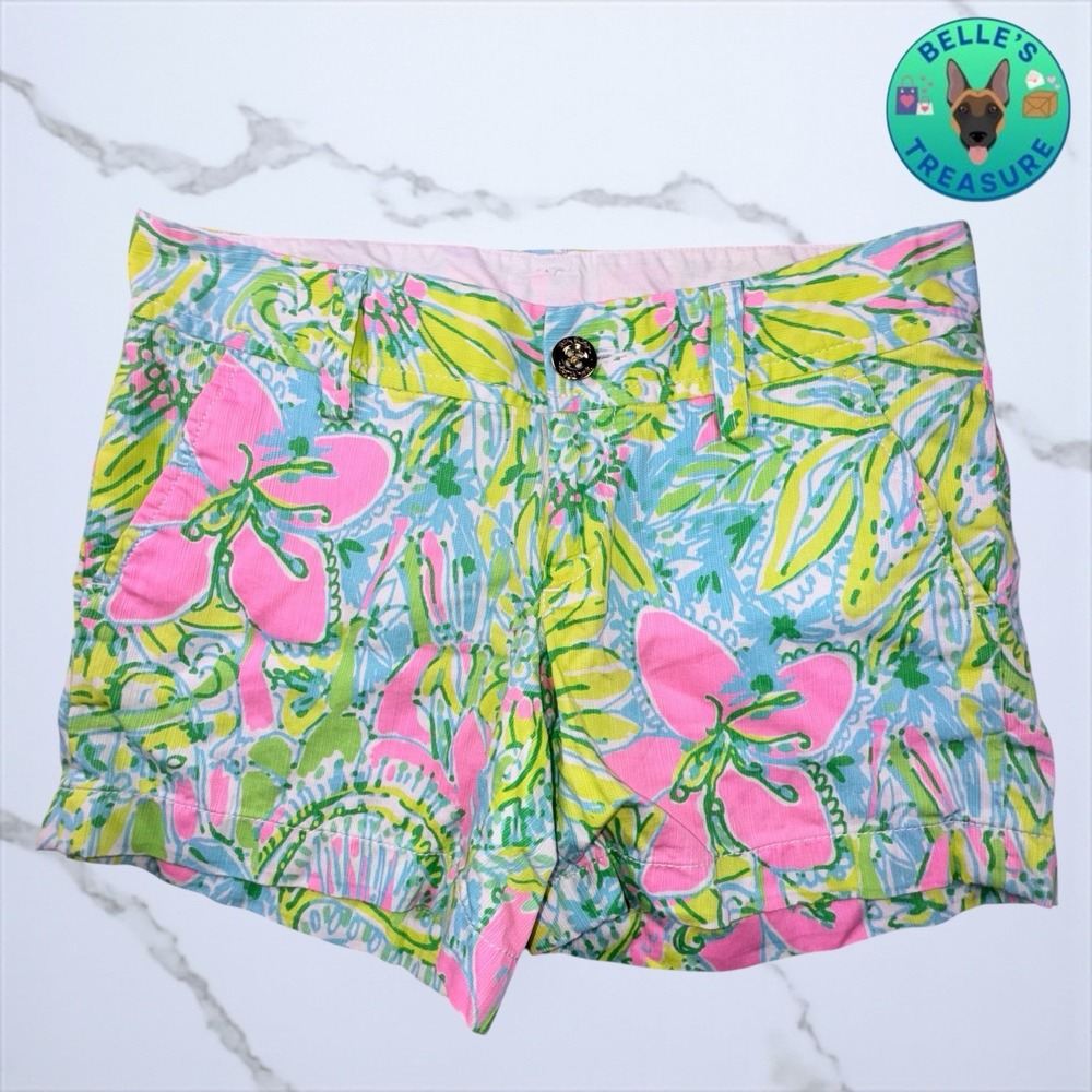 Lilly Pulitzer Shorts Womens 00 Callahan Floral Coconut Jungle Pink Green Vacay